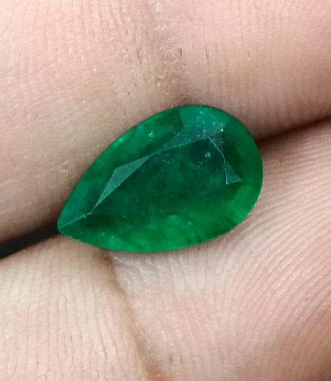 Zambian Emerald 3.05ct Natural Certified Deep Velvet Green Pear Cut Gemstone