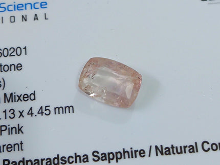 Untreated Padparadscha Sapphire 3.57ct Natural Certified Cushion Cut Orangy Pink Gemstone