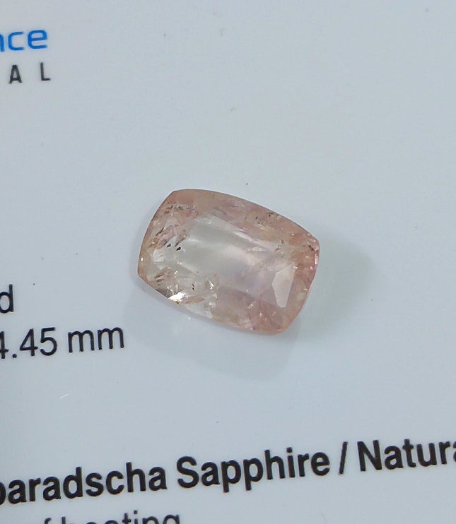 Untreated Padparadscha Sapphire 3.57ct Natural Certified Cushion Cut Orangy Pink Gemstone