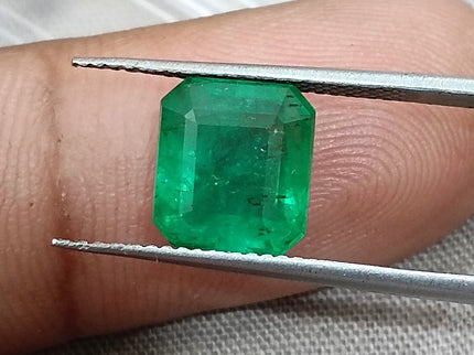 Emerald Natural 3.64ct GSI Certified Medium Deep Parrot Green Octagon Cut Loose Gemstone
