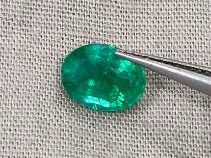 Zambian Emerald 1.92ct Certified Natural Deep Vibrant Green Oval Cut Loose Gemstone