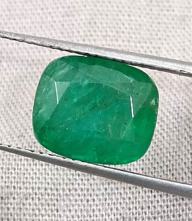Zambian Emerald 4.12ct Certified Natural Medium Deep Green Cushion Cut Loose Stone
