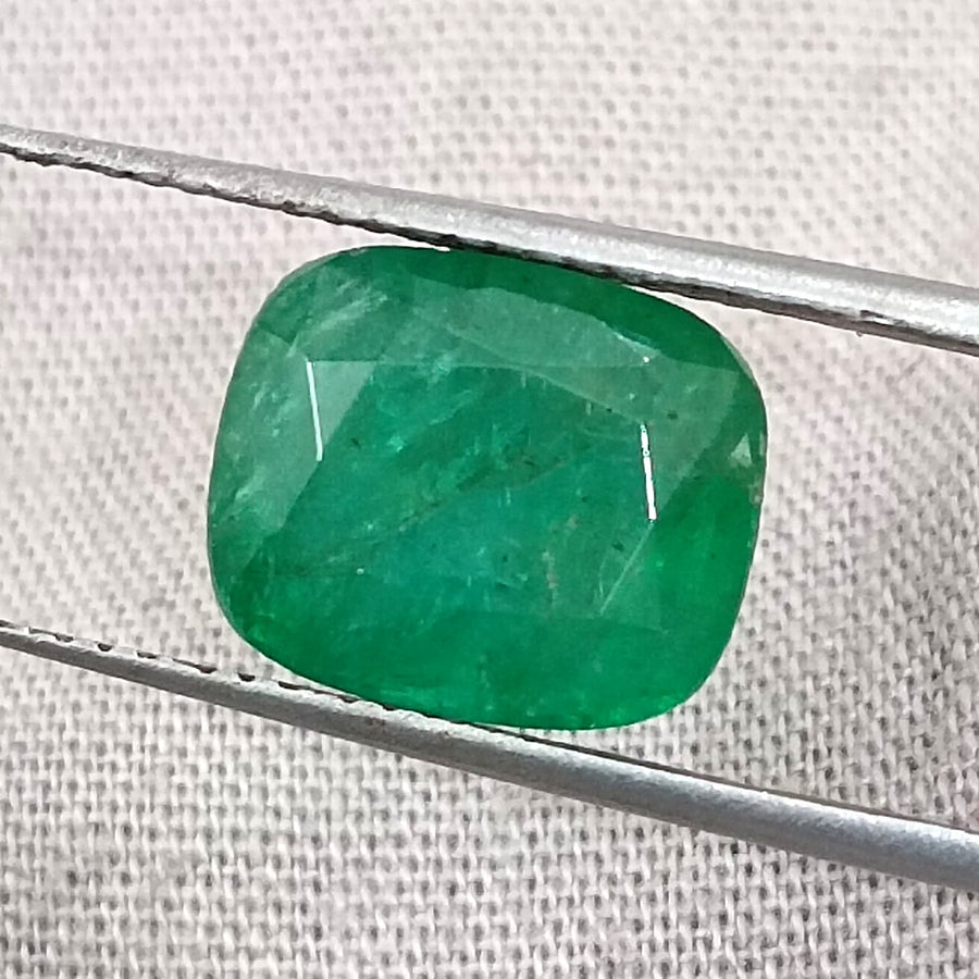 Zambian Emerald 4.12ct Certified Natural Medium Deep Green Cushion Cut Loose Stone