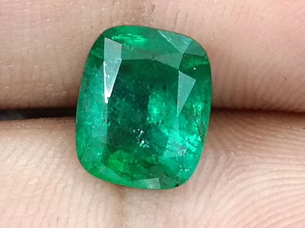 Zambian Emerald 2.62ct Certified Natural Deep Vibrant Green Cushion Cut Loose Gemstone