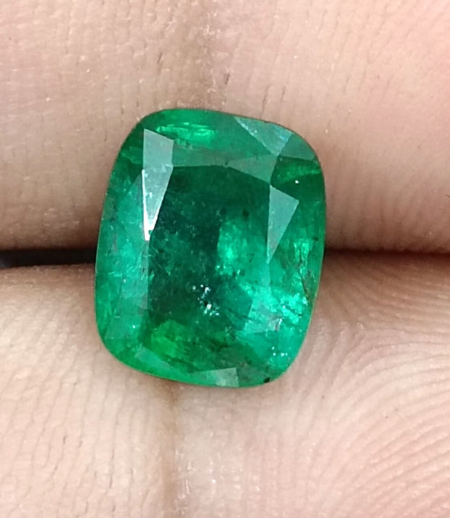 Zambian Emerald 2.62ct Certified Natural Deep Vibrant Green Cushion Cut Loose Gemstone