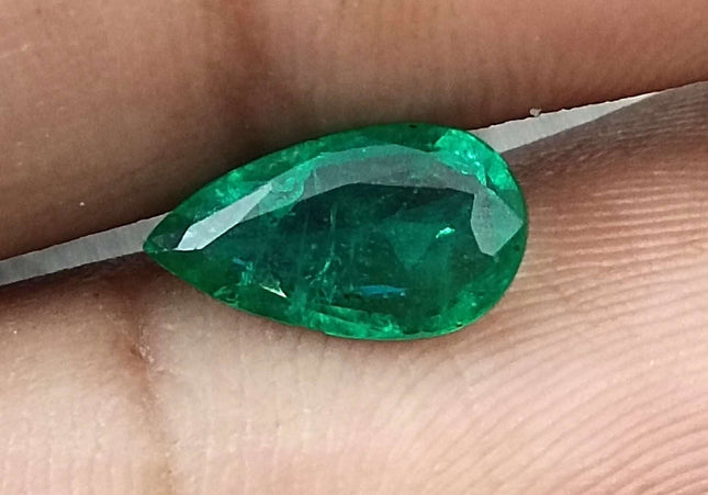 GSI Certified 1.33ct Deep Green Pear Cut Zambian Emerald Minor Oiled Loose Gemstone