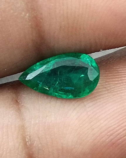 GSI Certified 1.33ct Deep Green Pear Cut Zambian Emerald Minor Oiled Loose Gemstone