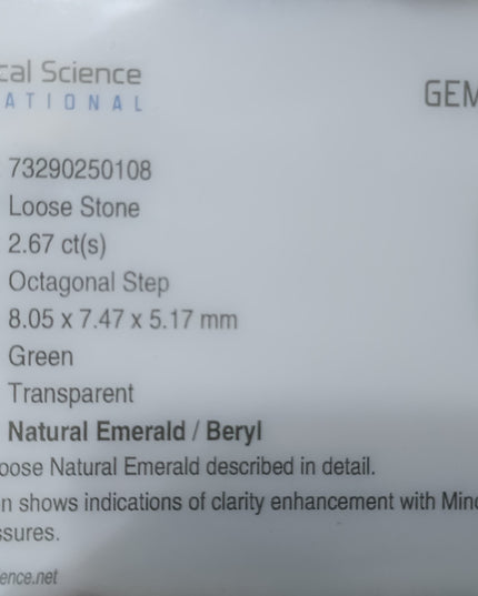 GSI USA Certified Medium Deep Green Zambian Emerald Minor Oiled Loose Gemstone