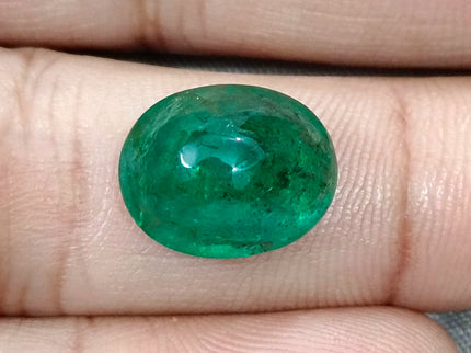 7.15ct Cabochon Cut Vivid Deep Green Natural Zambian Emerald Minor Oiled Loose Gemstone
