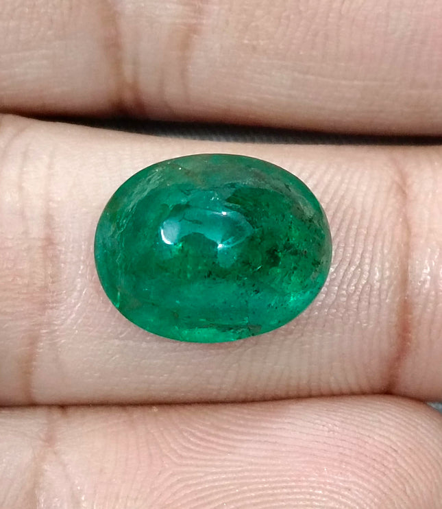 7.15ct Cabochon Cut Vivid Deep Green Natural Zambian Emerald Minor Oiled Loose Gemstone