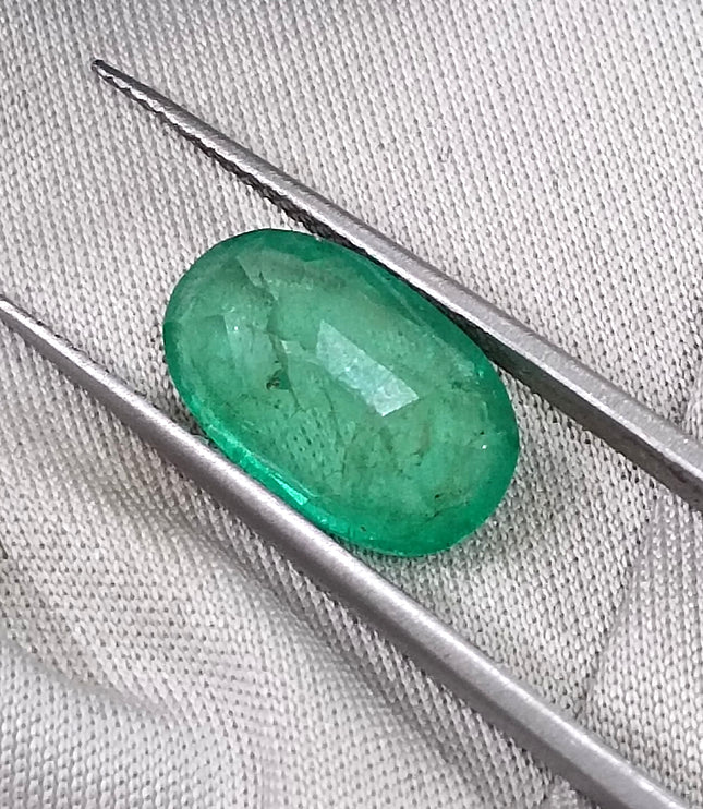 3.47ct Panjshir Emerald Natural GSI Certified Intense Green Oval Cut Loose Gemstone