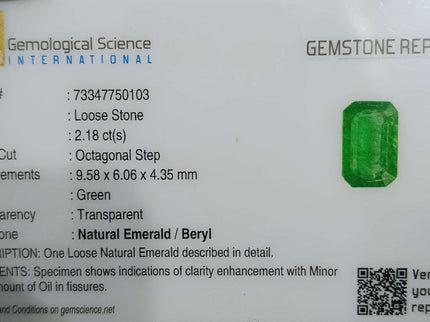 Panjshir Emerald 2.18ct Certified Medium Light Green Octagon Cut Loose Gemstone