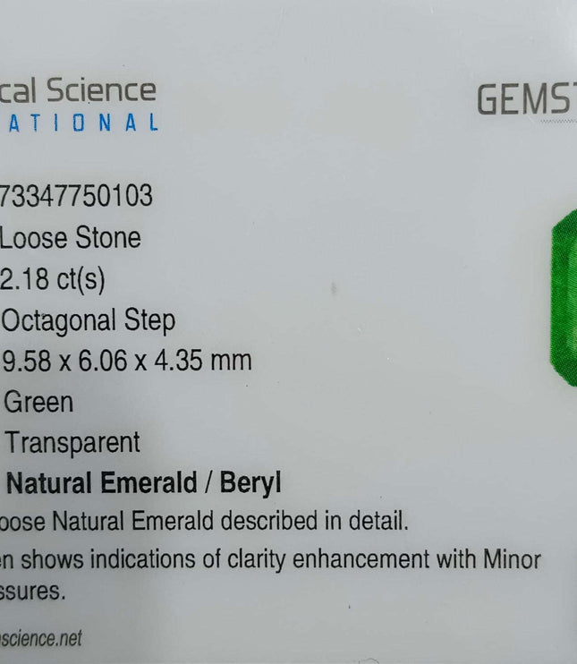 Panjshir Emerald 2.18ct Certified Medium Light Green Octagon Cut Loose Gemstone