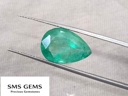4.78ct Natural Colombian Emerald Medium Green Pear Cut Loose Gemstone