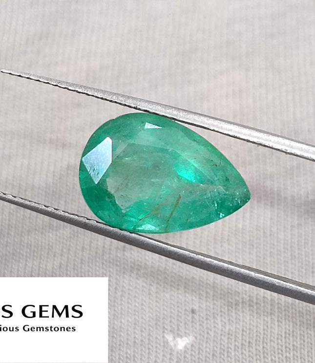 4.78ct Natural Colombian Emerald Medium Green Pear Cut Loose Gemstone