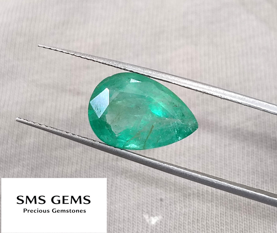 4.78ct Natural Colombian Emerald Medium Green Pear Cut Loose Gemstone