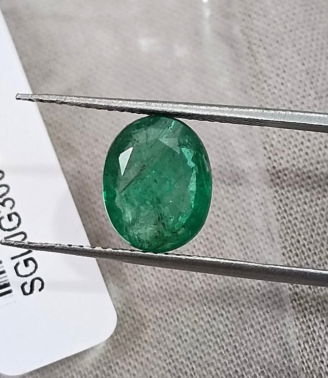 Emerald Natural Zambia 2.34ct SGL Certified Spring Green Color Oval Cut Loose Gemstone