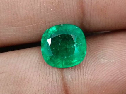 Zambian Emerald 3.28ct Natural Certified Spring Green Cushion Cut Loose Gemstone