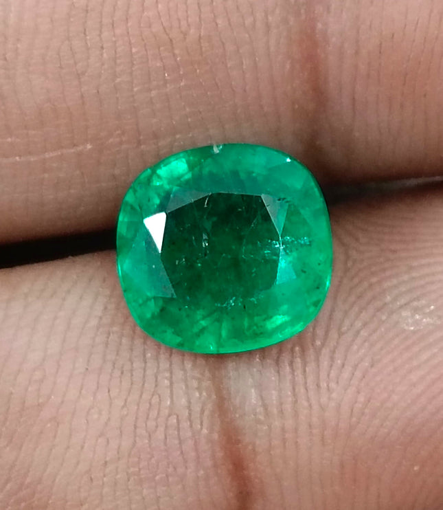 Zambian Emerald 3.28ct Natural Certified Spring Green Cushion Cut Loose Gemstone