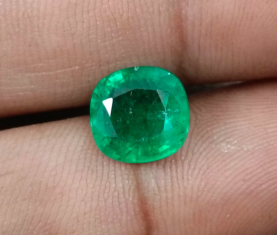 Zambian Emerald 3.28ct Natural Certified Spring Green Cushion Cut Loose Gemstone