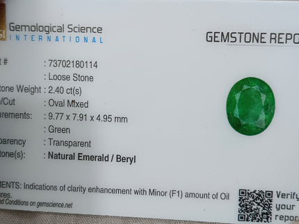 Zambian Emerald 2.40ct Neon Green Natural Certified Oval Cut Loose Gemstone