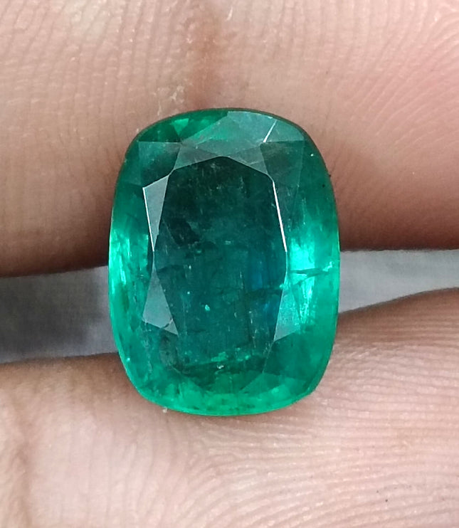 5.36ct Zambian Emerald, Natural Deep Pure Green Cushion Cut Stone