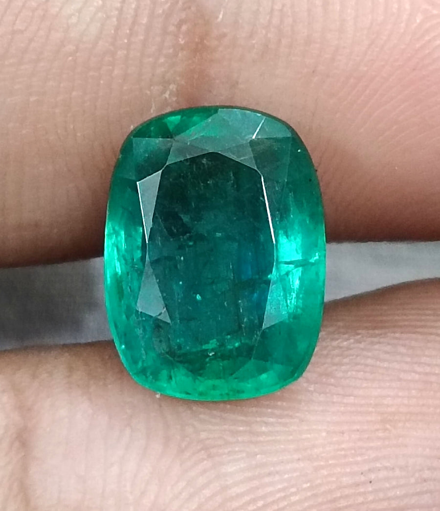 5.35ct Emerald Natural Certified Deep Pure Green Cushion Cut Stone