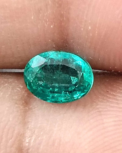 1.26ct Intense green Zambian emerald oval cut minor oiled loose gemstone.