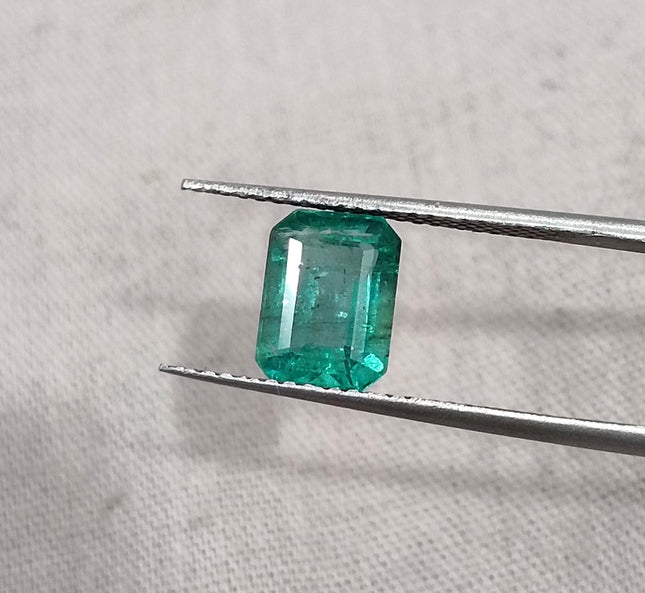 1.38ct Natural Emerald SGL Certified Zambian Medium Slightly Bluish Green Octagon Gemstone