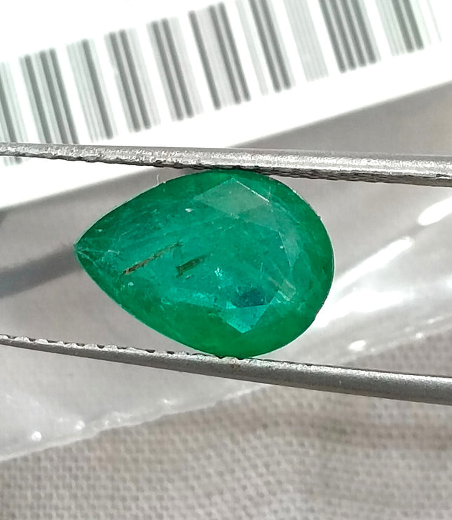 Zambian Emerald 2.55ct Natural Deep Velvet Green Certified Pear Cut Loose Gemstone