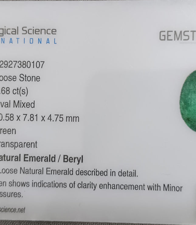 GSI Certified 2.68ct Water Green Emerald, Natural earth mined Gemstone