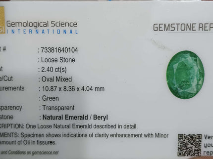 Certified 2.40ct Zambian Natural Emerald Medium Bright Grass Green Oval Cut Loose Gemstone