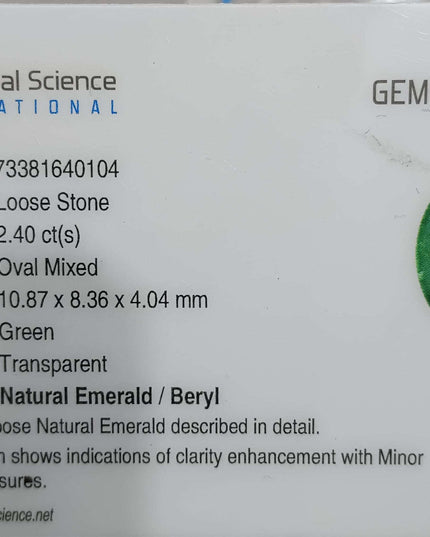 GSI Certified 2.40ct Zambian Emerald Earth Mined Loose Gemstone