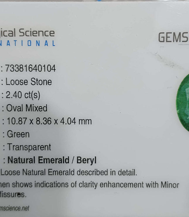 Certified 2.40ct Zambian Natural Emerald