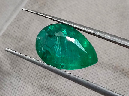 1.57ct Zambian Emerald Certified Natural Medium Deep Green Pear Cut Loose Gemstone