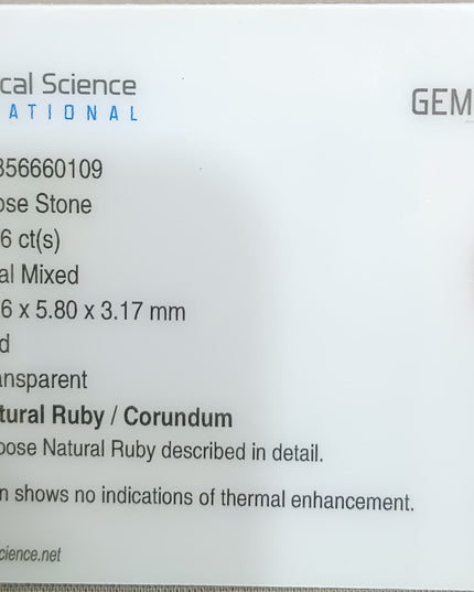 GSI Certified 1.36ct Mozambique Ruby, Natural Untreated Gemstone