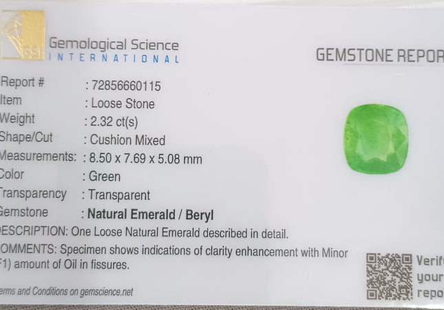 GSI Certified 2.32ct Neon Green Ethiopian Emerald, Natural Gemstone