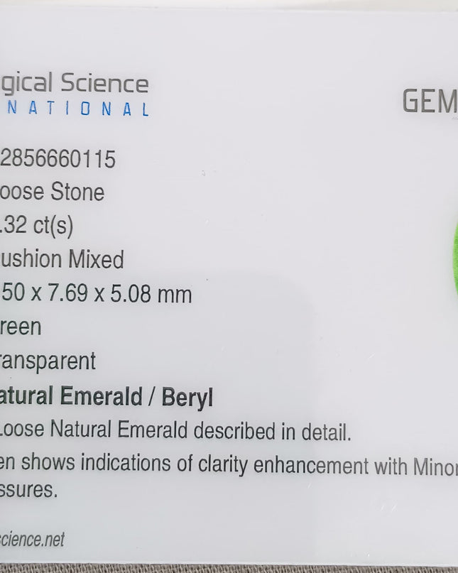 GSI Certified 2.32ct Neon Green Ethiopian Emerald, Natural Gemstone