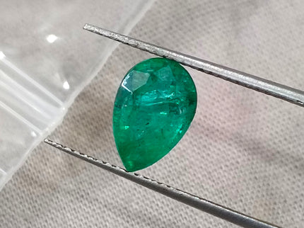 1.57ct Zambian Emerald Certified Natural Medium Deep Green Pear Cut Loose Gemstone