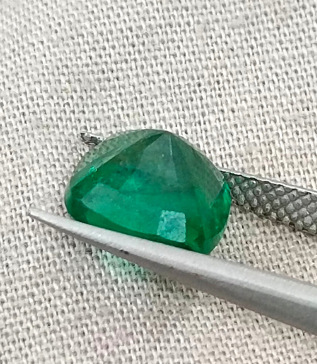 Zambian Emerald 3.46ct Vivid Green Certified Natural Cushion Cut Gemstone