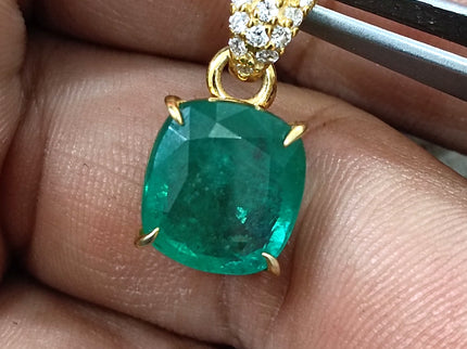 6.86ct Natural Emerald Pendant Set With 0.26ct Diamonds(CVD) 925 Silver Gold Plated.