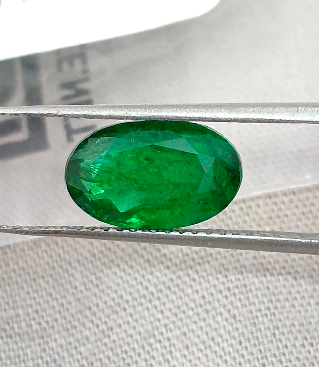 2.46ct Natural Emerald Top Vivid Deep Green Zambian Oval Cut GSI Certified Gemstone