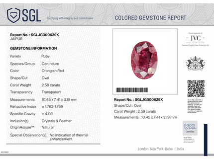 2.59ct Unheated Natural Ruby Mozambique SGL Certified Wine Red Oval Loose Gemstone