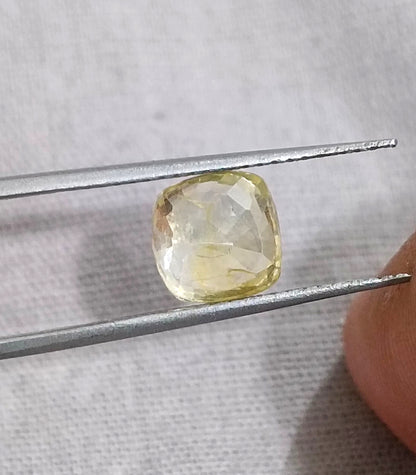 GSI Certified 1.93ct Cushion Cut Yellow Ceylon Sapphire, 100% Natural Untreated Gemstone