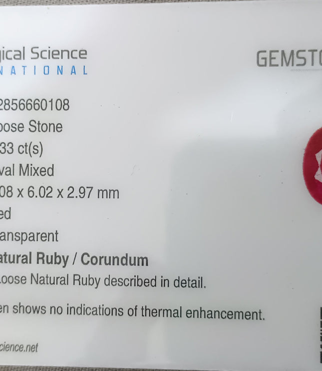 GSI Certified 1.33ct Mozambique Ruby, Natural Untreated Gemstone