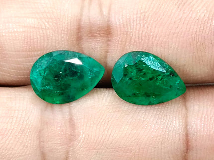 8.36ct Matched Zambian Emerald Pair Deep Green Pear Cut Loose Gemstones