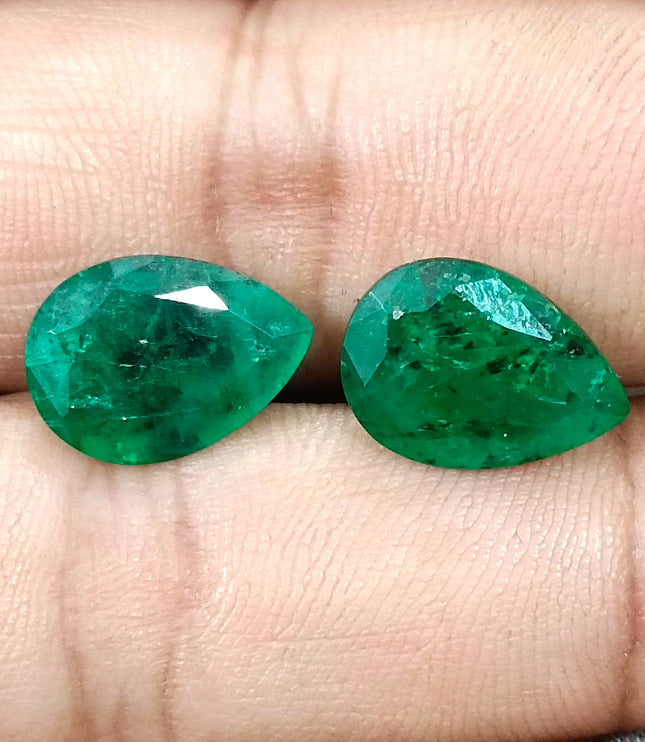 8.36ct Matched Zambian Emerald Pair Deep Green Pear Cut Loose Gemstones