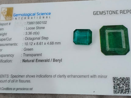 Zambian Emerald 3.38ct Natural Certified Medium Deep Green Octagon Cut Gemstone