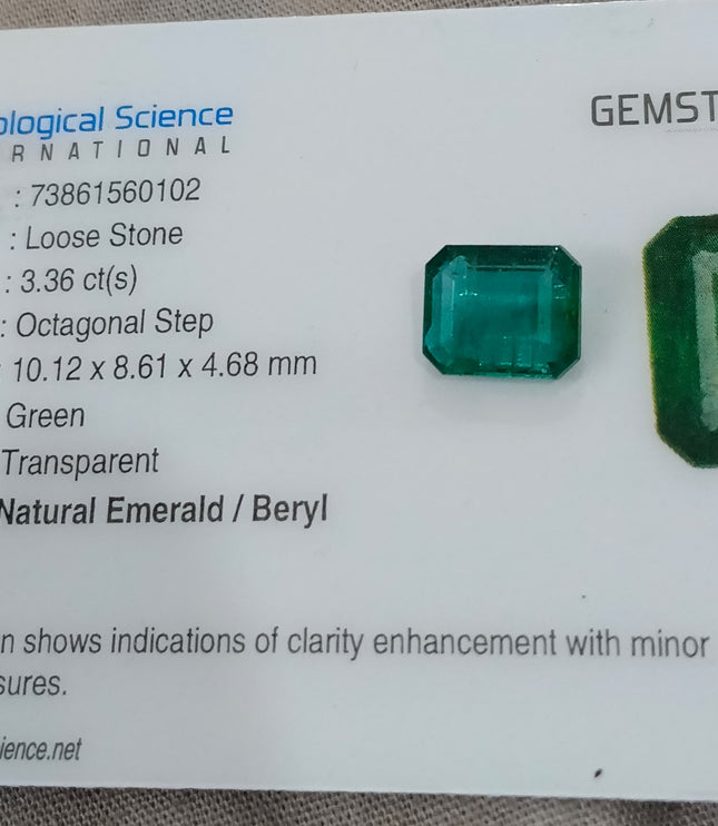 Zambian Emerald 3.38ct Natural Certified Medium Deep Green Octagon Cut Gemstone