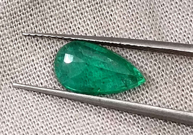 GSI Certified 1.33ct Deep Green Pear Cut Zambian Emerald Minor Oiled Loose Gemstone